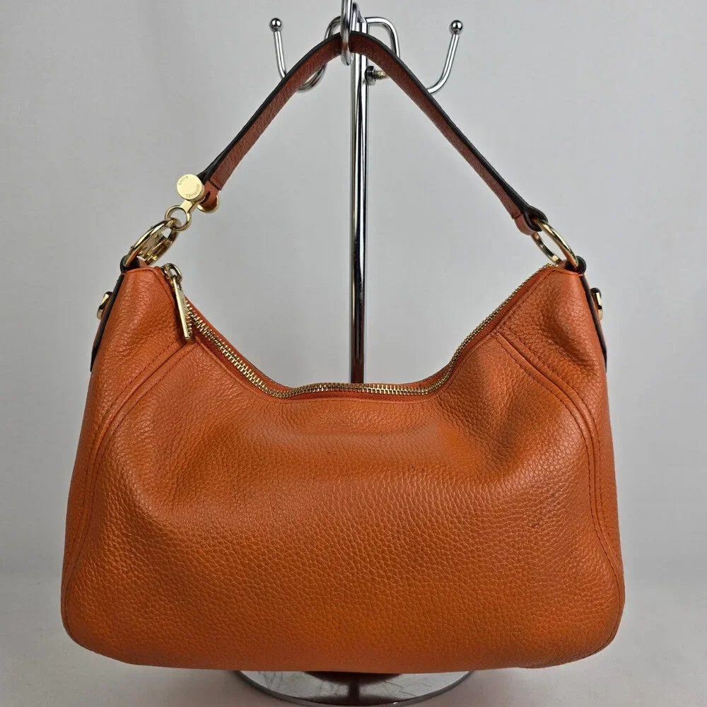 Michael Kors Orange Pebbled Leather Zippered Small Shoulder Bag - Picture 5 of 14